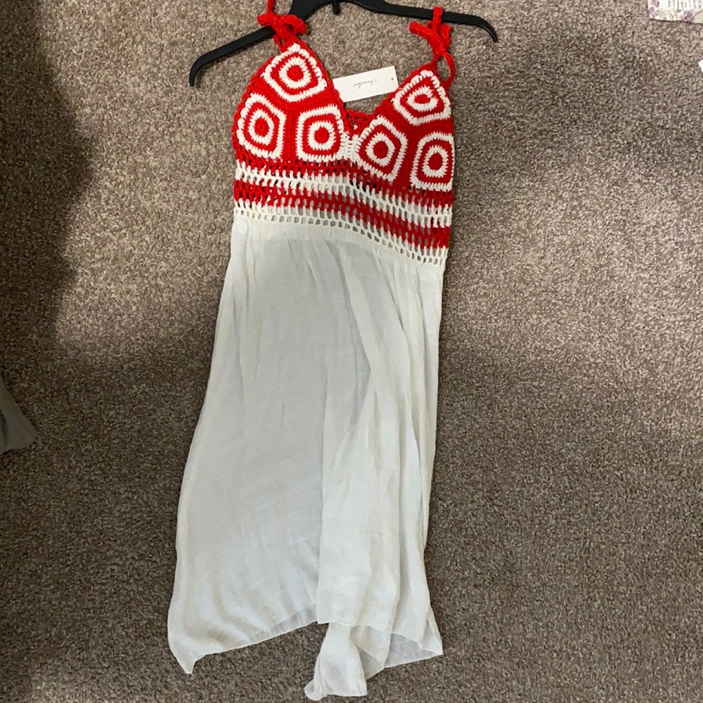 Women’s knit white and red Bikini coverup dress | BRAND NEW.